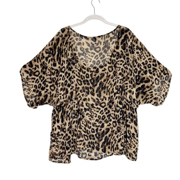 Torrid Side Cinch Leopard Print Semi-Sheer Pullover Top in Brown/Black -Sz - 2X - Picture 2 of 6